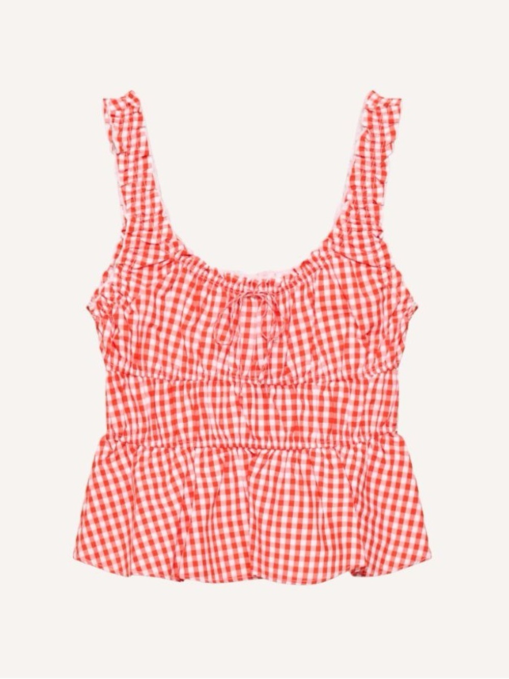 Sunday Best Aritzia Helena Poplin Cotton Red Gingham Ruffle Peplum Tank Top - Picture 2 of 12
